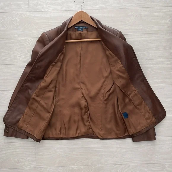 Ralph Lauren Blue Label Brown Lamb Leather Blazer - Picture 7 of 15